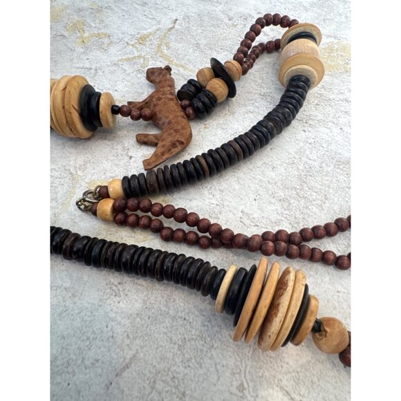 Vintage Wooden Tribal African Bead Necklace - Picture 4 of 5